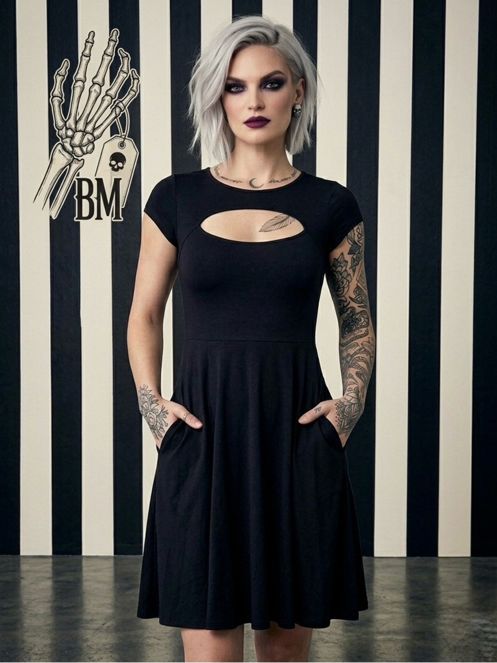 BlackMilk Matte Black Cutout Skater Dress w/ Pockets L Worn for 2 hrs!!!